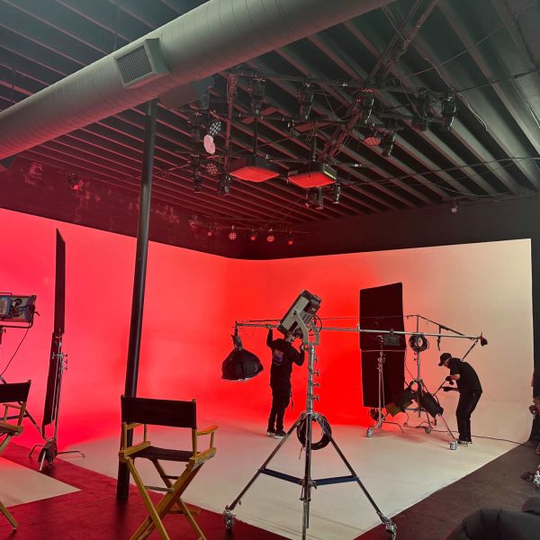 Lighting rigs and cameras on the VYRE Live Studios production stage